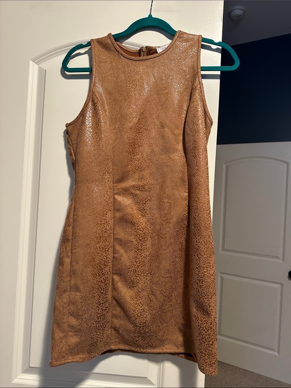 Sage Faux-Leather Tan Shift Dress
